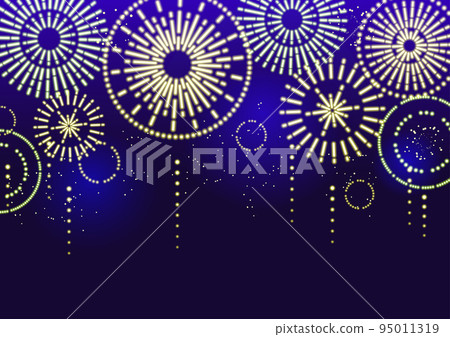 以霓虹色（黃色）閃耀的煙花的背景插圖 95011319