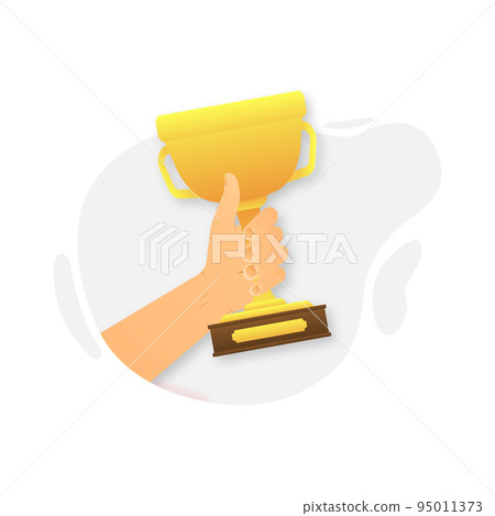 Trophy Champion cup. Hand holding Winner prize, champions award concept. Vector illustration. Trophy Champion cup. Hand holding Winner prize, champions award concept. Vector illustration. 95011373