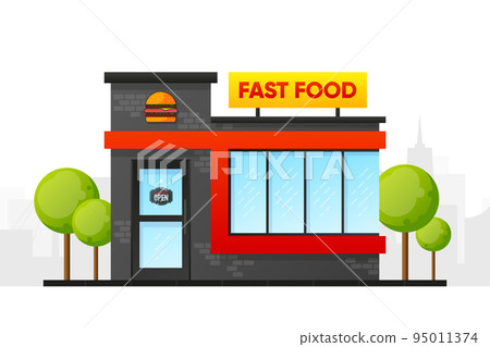 A Fast-Food restaurant. Order on a tray. Business building. Vector illustration. A Fast-Food restaurant. Order on a tray. Business building. Vector illustration. 95011374