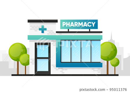 Pharmacy Store landing facade. Commercial, property medicine building. Vector illustration. Pharmacy Store landing facade. Commercial, property medicine building. Vector illustration. 95011376