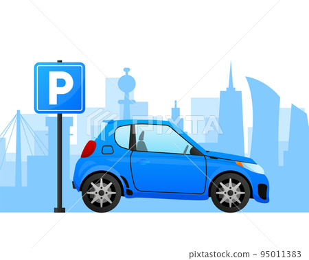 Parking Car concept. Parking on the site of the store, at home, cafe. Vector illustration. 95011383
