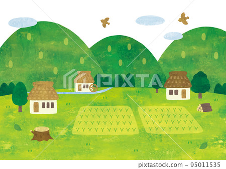 Japanese old countryside landscape watercolor background Japanese old countryside landscape watercolor background 95011535