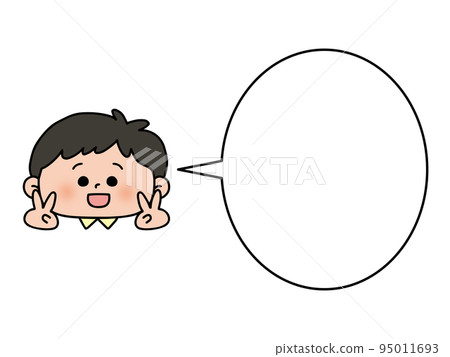 A boy who makes a piece with a smile, a speech bubble, a character space 95011693