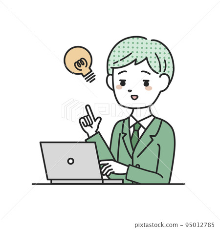 一個西裝革履的男人在電腦前閃爍 95012785
