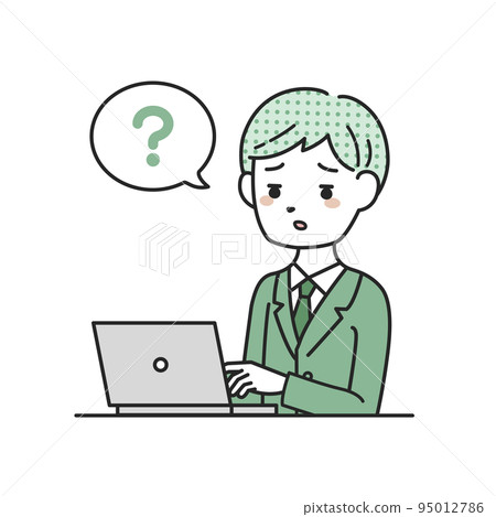 一個穿著西裝的男人在電腦前思考 95012786