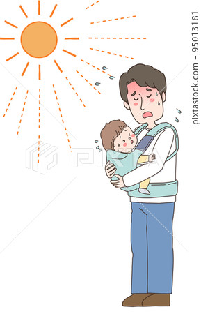 父親在陽光下抱著孩子的全身插圖 95013181