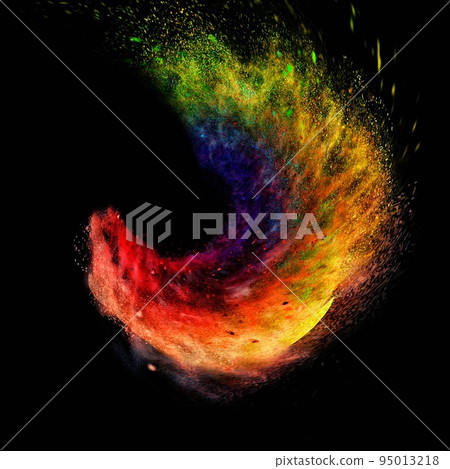 五顏六色的煙霧在黑暗中旋轉的抽象背景 五顏六色的煙霧在黑暗中旋轉的抽象背景 95013218