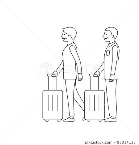 Illustration of a senior couple going on a trip (vector, line drawing, clipping) Illustration of a senior couple going on a trip (vector, line drawing, clipping) 95014135