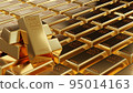 3D illustration. Close-up pure gold bar put on the black color surface background. Business and finance concept 95014163