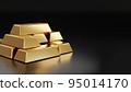 3D illustration. Close-up pure gold bar put on the black color surface background. Business and finance concept 95014170