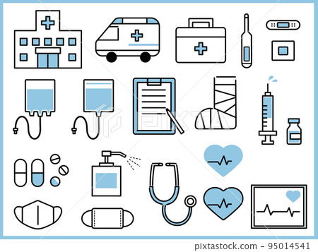 Illustration icon set (blue) for hospitals, medical equipment, medicine, etc. 95014541