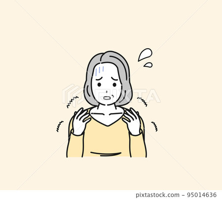 Middle-aged woman with numb hands paralysis rheumatism disease symptom illustration 95014636