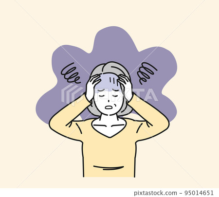 Stressed middle-aged woman, anxiety, worry, neurosis, depression, illustration Stressed middle-aged woman, anxiety, worry, neurosis, depression, illustration 95014651
