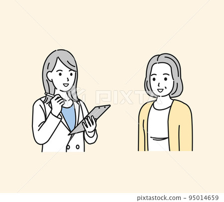 中年婦女接受體檢醫院診所醫生檢查病人諮詢插圖 中年婦女接受體檢醫院診所醫生檢查病人諮詢插圖 95014659