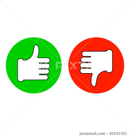 Thumb up and thumb down. Vector round flat icon. Illustration and drawing. 95015761