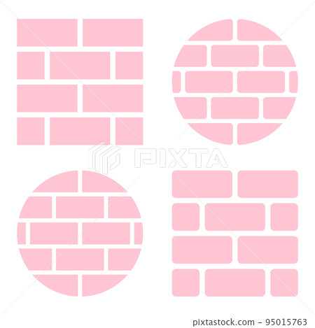 Set of pink round and square brick wall icons. Isolated vector illustrations on white background. 95015763