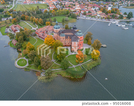 Aerial view of Swedish 16 th century Gripsholm castle located in Mariefred Sodermanland 95016008