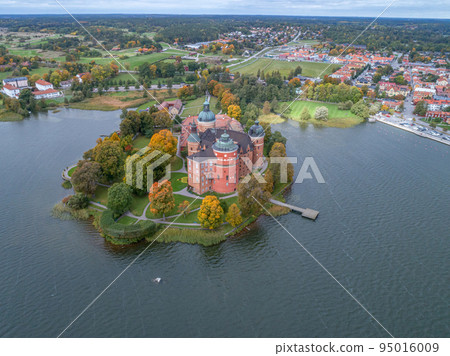 Aerial view of Swedish 16 th century Gripsholm castle located in Mariefred Sodermanland 95016009