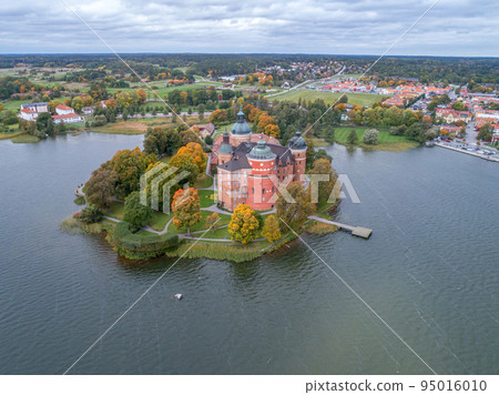 Aerial view of Swedish 16 th century Gripsholm castle located in Mariefred Sodermanland 95016010