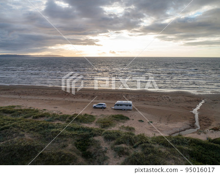 Caravan Campig Sunset beautiful landscape beach sand dunes near Melbystrand Laholm Sweden coast outdoor Lifestyle 95016017