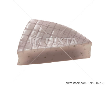 Realistic watercolor illustration of a slice of konjac with a cut in it Realistic watercolor illustration of a slice of konjac with a cut in it 95016733