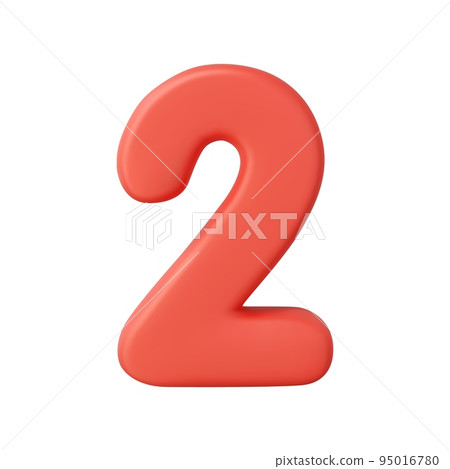 3d Number 2. Two Number sign red color. 95016780