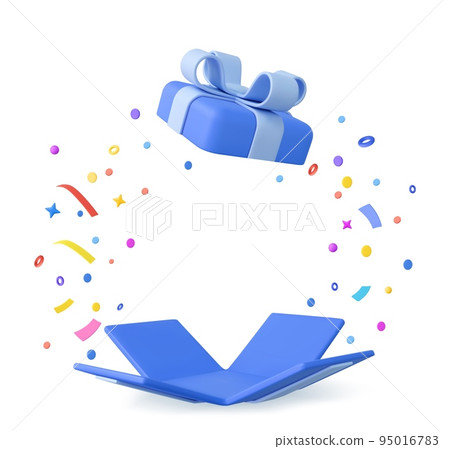 3d Cute Surprise Gift Box With Falling Confetti 3d Cute Surprise Gift Box With Falling Confetti 95016783
