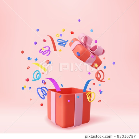 3d Cute Surprise Gift Box With Falling Confetti 95016787