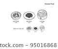 Illustration of Chinese food (dandan noodles, sky spinach, xiaolongbao / line drawing, monochrome) 95016868