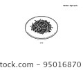 Illustration of fried spinach (line drawing, monochrome) 95016870