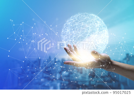 Abstract world and background geometric with polygon lines and dots for Science and business technology. Connection triangle structure.Metaverse Technology. 95017025