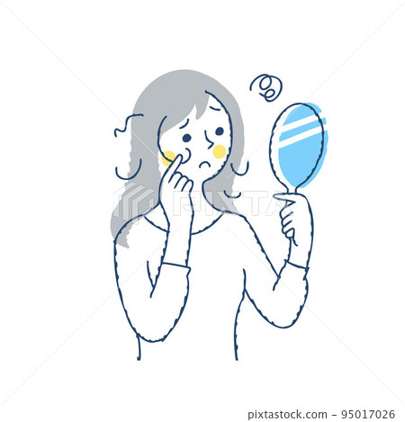 頭髮擔心女人在手鏡裡看著她受損的頭髮 95017026