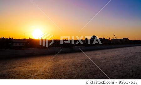 Sunset over Kyzketken, channel, Nukus, Karakalpakstan, Uzbekistan Sunset over Kyzketken, channel, Nukus, Karakalpakstan, Uzbekistan 95017615
