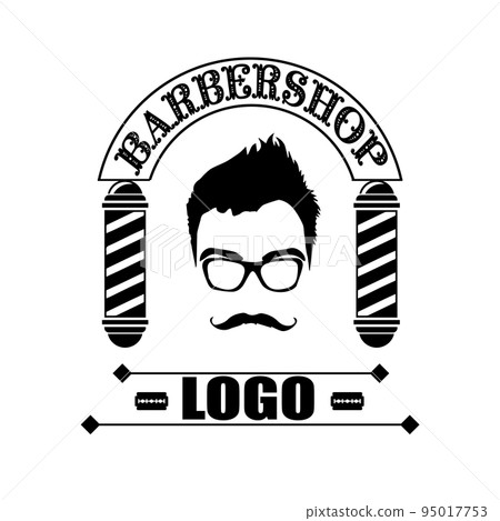Barbershop logo design with vintage ornaments, and retro lettering illustration in vector format. Isolated on thw white background. 95017753