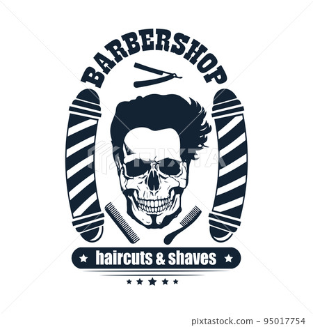 Barbershop logo design with vintage ornaments, and retro lettering illustration in vector format. Isolated on thw white background. 95017754