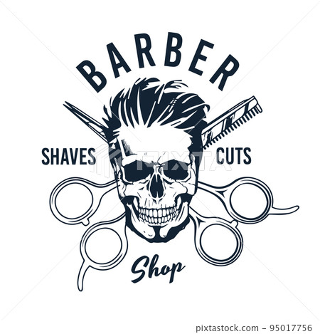 Barbershop logo design with vintage ornaments, and retro lettering illustration in vector format. Isolated on thw white background. 95017756