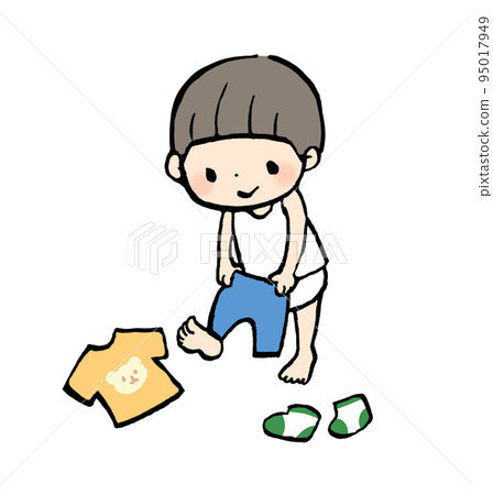 一個孩子自己換衣服的插圖 一個孩子自己換衣服的插圖 95017949