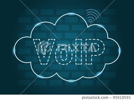 VOIP or Voice Over Internet Protocol with Telephony Scheme Technology and Network Phone Call Software in Template Hand Drawn Cartoon Flat Illustration 95018591