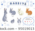 灰兔手繪插畫素材集，有棕兔、白兔和紅眼選項 95019013