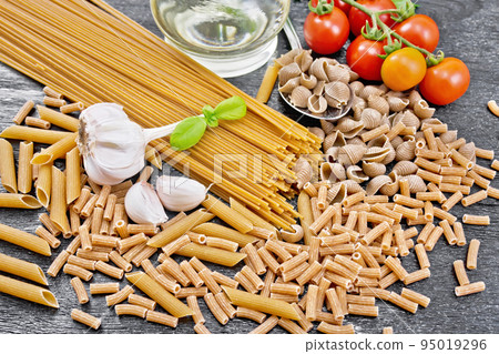 Pasta different whole grain and rye on table Pasta different whole grain and rye on table 95019296