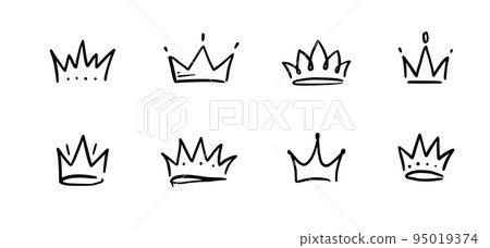 Doodle crown hand drawn set. Doodle princess crown, queen tiara. Line sketch royal element. Queen, king hand drawn simple design element. Isolated Doodle crown hand drawn set. Doodle princess crown, queen tiara. Line sketch royal element. Queen, king hand drawn simple design element. Isolated 95019374