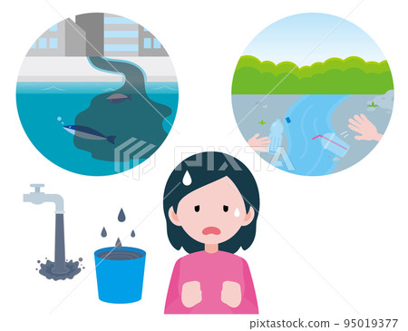 Illustration of a woman who is distressed and anxious about river and sea water quality hot springs 95019377