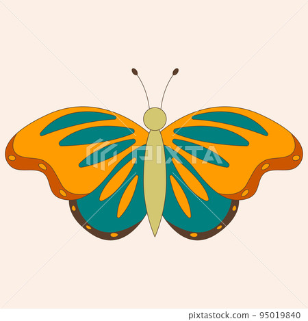 Retro 60s 70s hippie groovy butterfly for cards, stickers or poster design. Flat vector illustration Retro 60s 70s hippie groovy butterfly for cards, stickers or poster design. Flat vector illustration 95019840