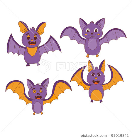 Cartoon bats collection. Halloween elements. Trick or treat concept. Vector illustration in hand drawn style Cartoon bats collection. Halloween elements. Trick or treat concept. Vector illustration in hand drawn style 95019841