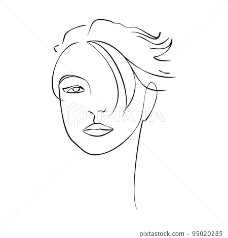 One continuous line hand drawn vector art with beautiful woman face in elegant curve. Black isolated on white background. Modern simplistic design for fashion, wall art, print, tattoo, cover, card. 95020285