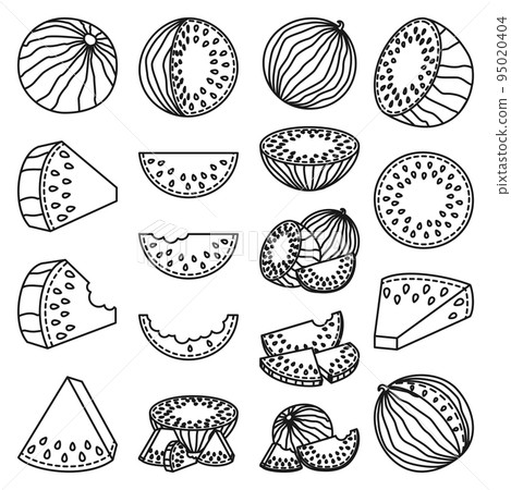 Line art collection of 18 elements Ripe watermelons 95020404