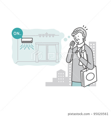 Smart home: Air conditioner_Senior woman who notices forgetting to turn off the air conditioner at home on the go Smart home: Air conditioner_Senior woman who notices forgetting to turn off the air conditioner at home on the go 95020561