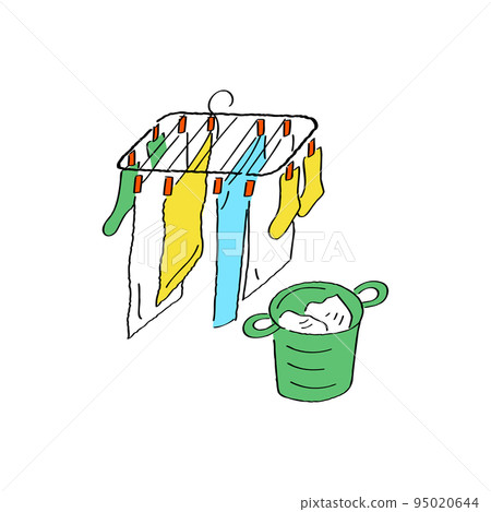 在夾子衣架上晾乾衣物的插圖 95020644