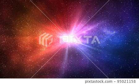 Burst of light in space. Night starry sky and bright blue red galaxy, horizontal background Burst of light in space. Night starry sky and bright blue red galaxy, horizontal background 95021158
