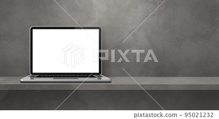 Laptop computer on grey shelf background banner Laptop computer on grey shelf background banner 95021232